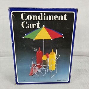 Vintage Condiment Cart w/ Umbrella Ketchup Mustard Shakers Taiwan Complete